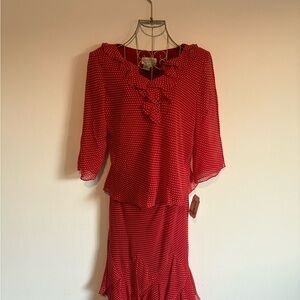 Adrianna Papell Red Ruffle Skirt Set